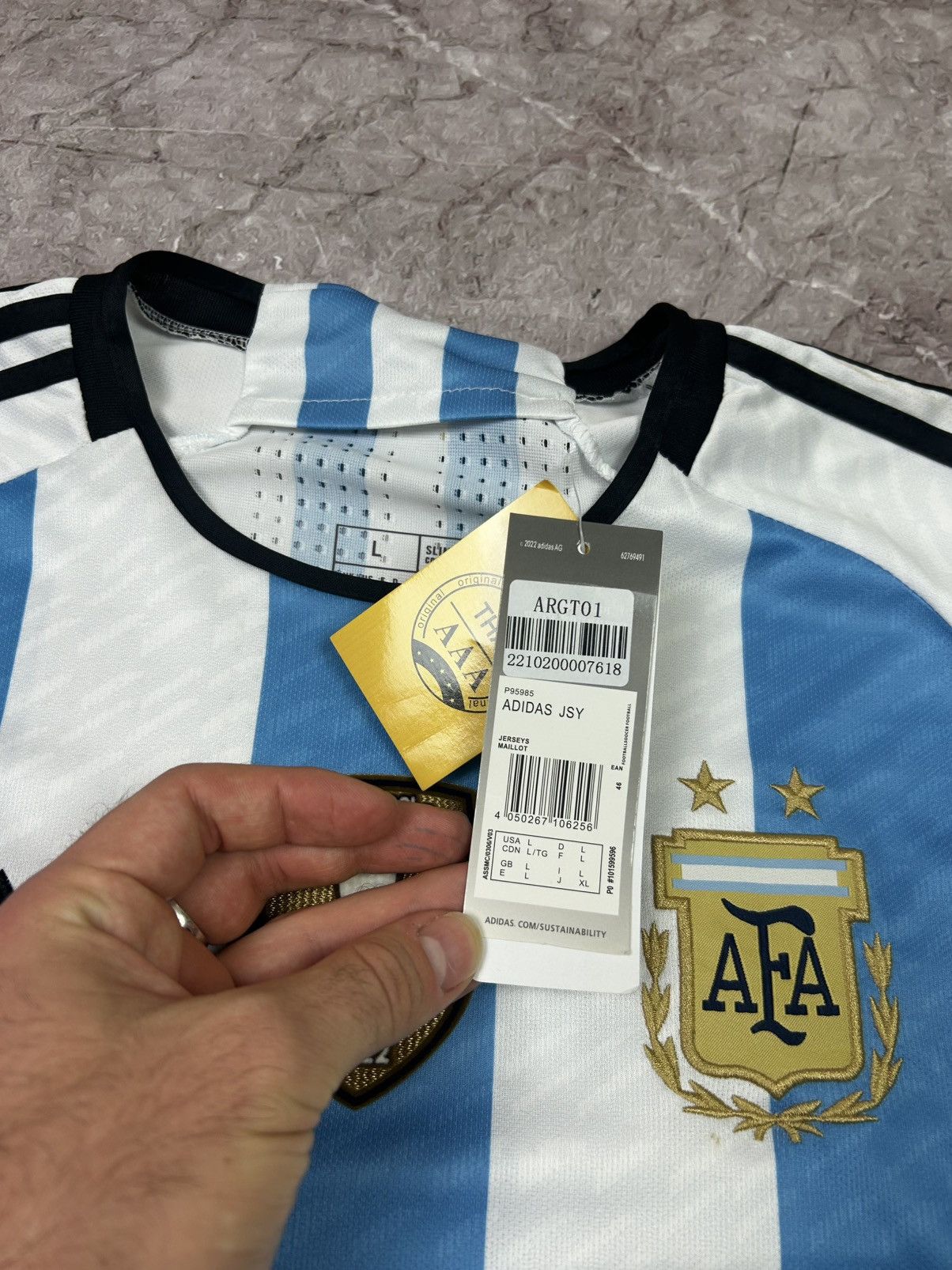 Adidas Adidas Argentina 2022 Messi Home Jersey Player Version Size US L / EU 52-54 / 3 - 6 Thumbnail