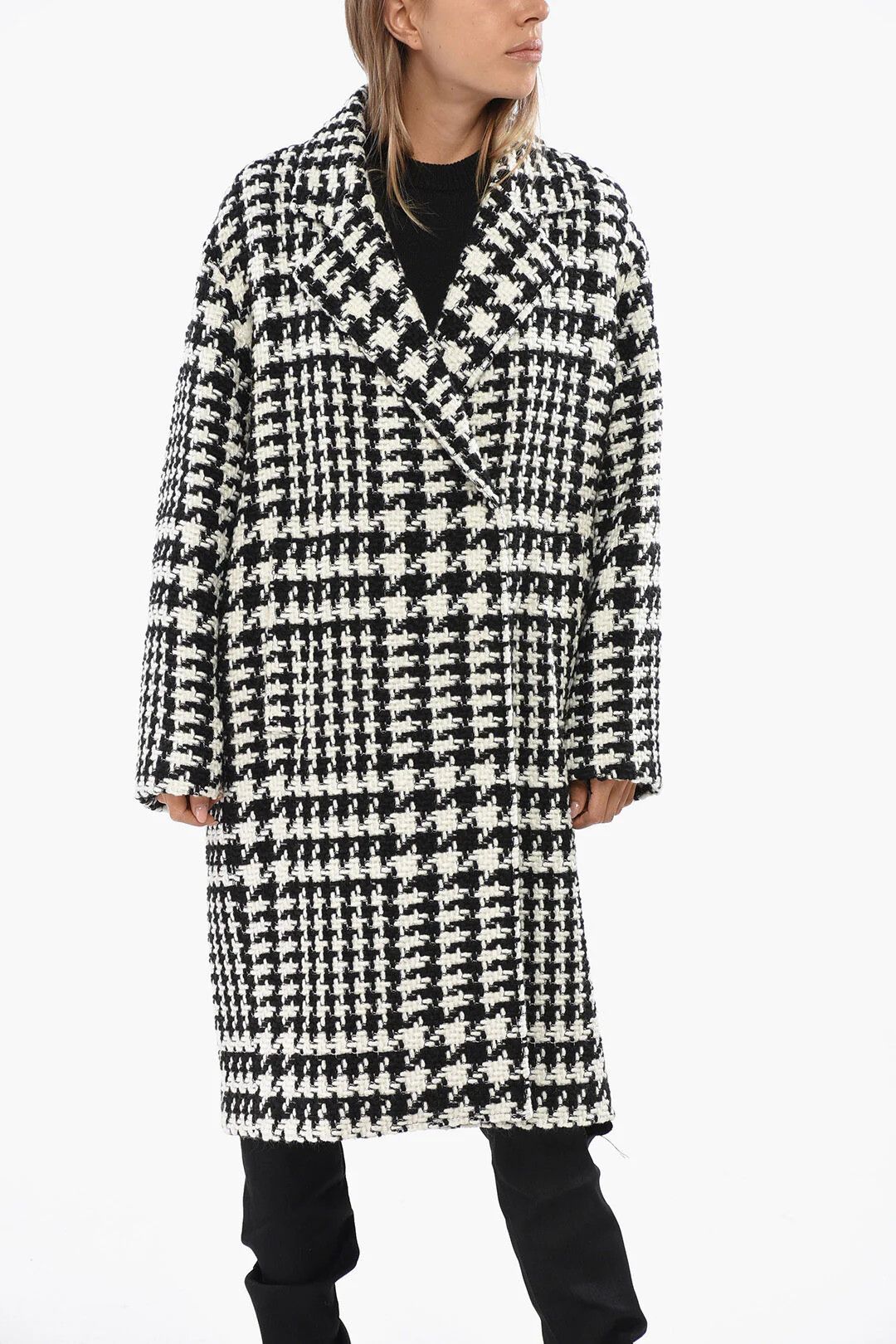 Dolce & Gabbana og1mm0426 Bicolor Wool-Blend Double-Breasted Coat in Black Size S / US 4 / IT 40 - 1 Thumbnail
