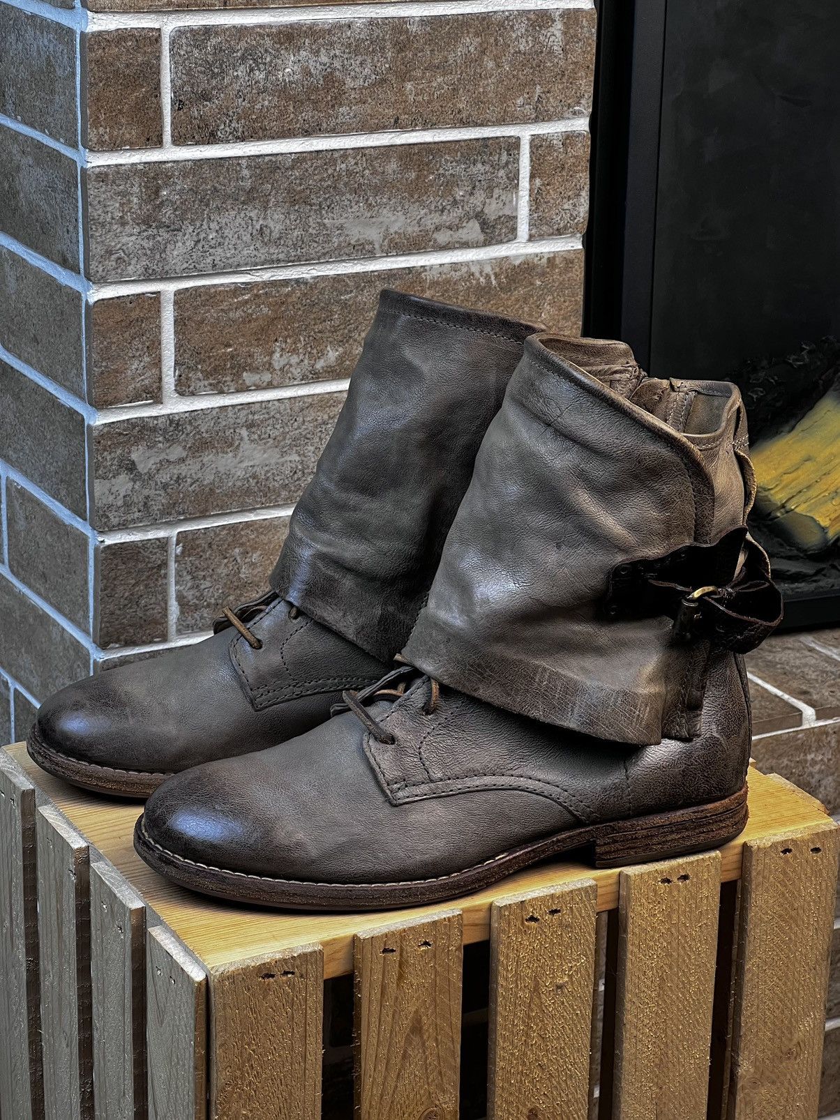 Airstep Grey Leather Biker Ankle Boots