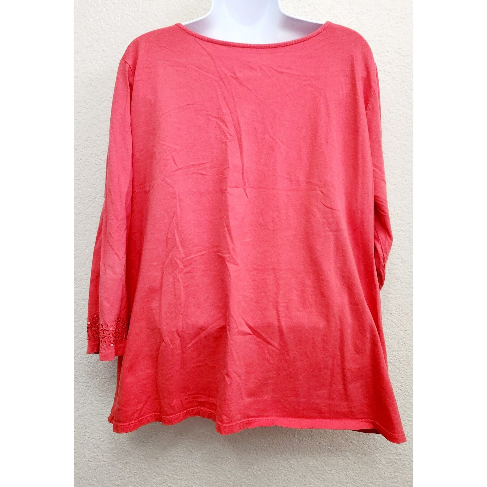 Other Laura Scott Pink Orange Embroidered Sequin V Neck Top 1X Size XXL / US 16-18 / IT 52-54 - 4 Thumbnail