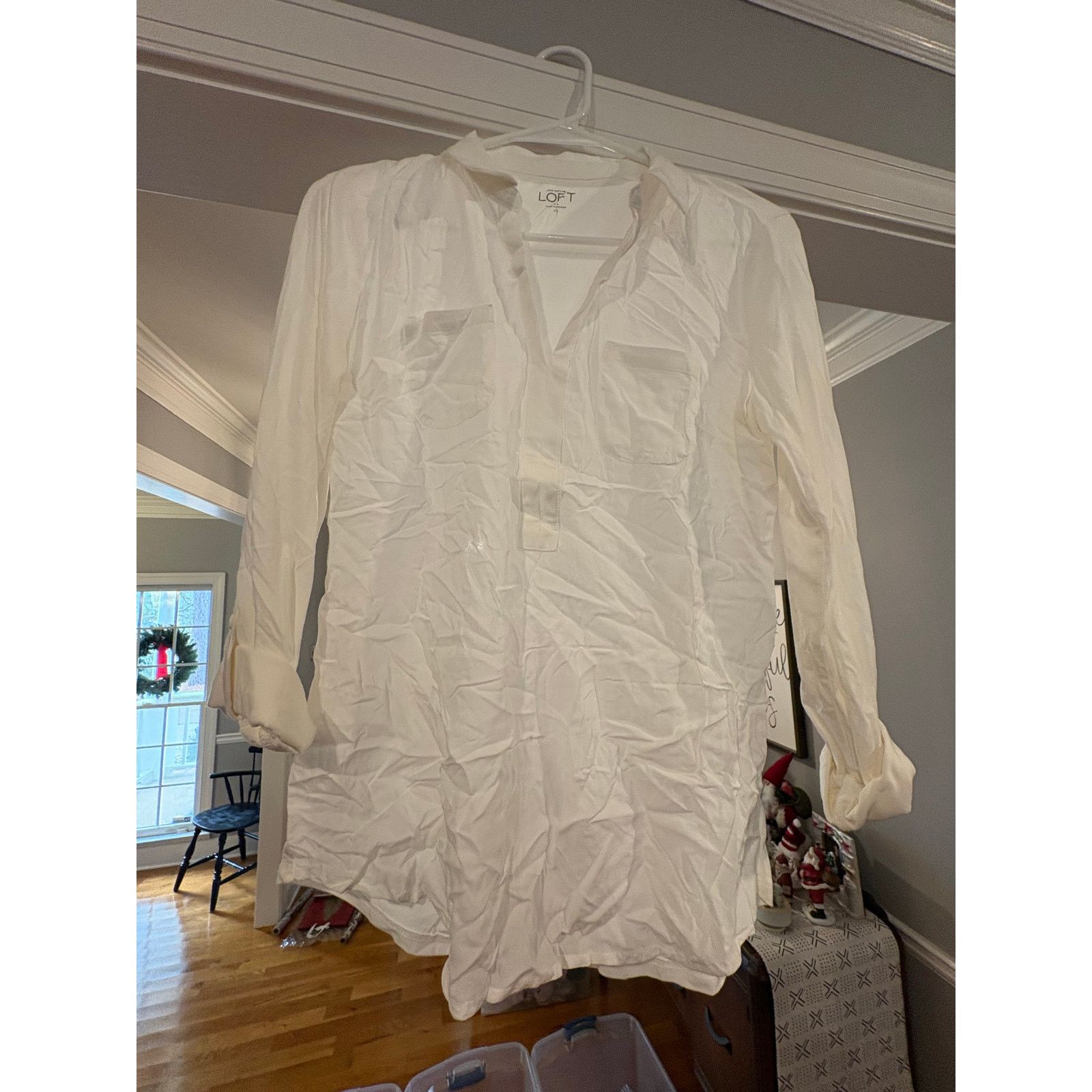 Loft LOFT Ann Taylor Women’s XS White Tunic Blouse Roll Tab Size XS / US 0-2 / IT 36-38 - 2 Thumbnail