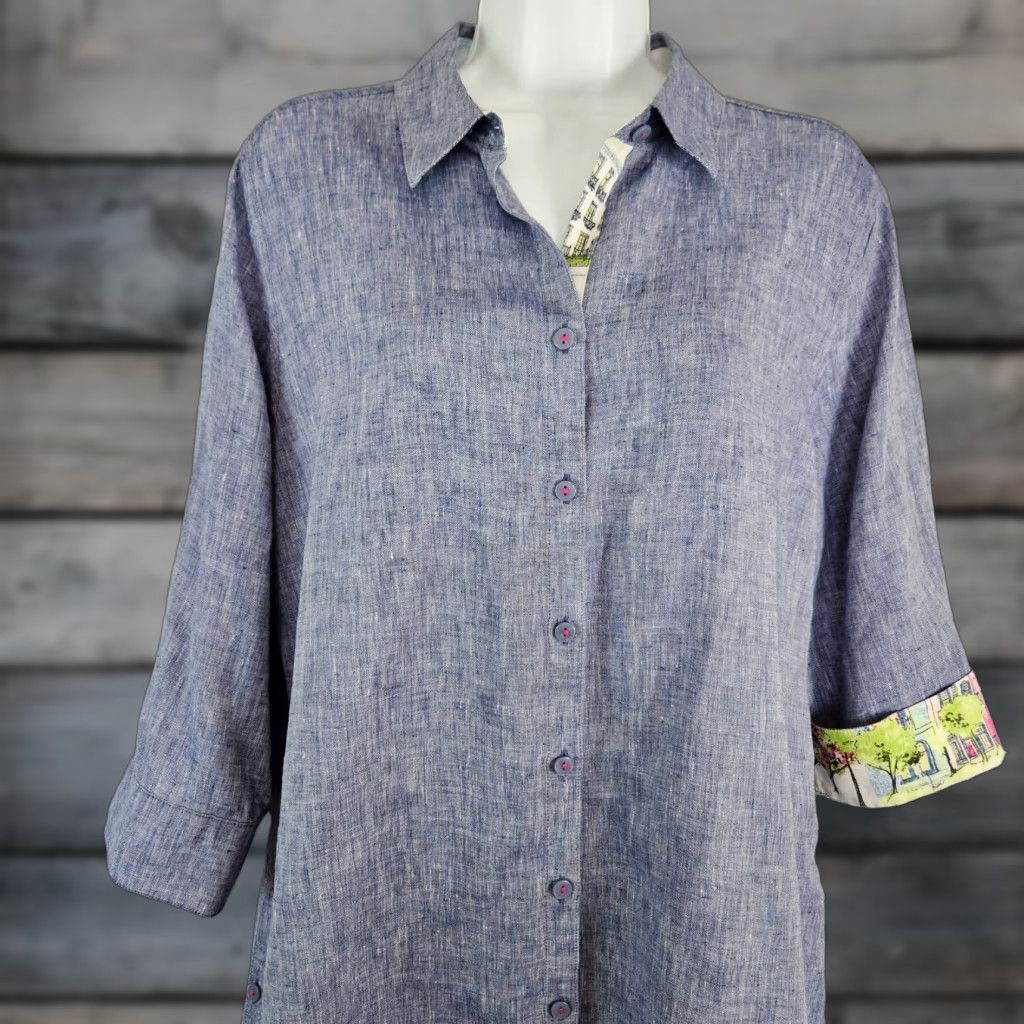 Vintage Chico's Womens Button-Up Linen No Iron 3/4 Sleeve Blue Sz M Shirt Size M / US 6-8 / IT 42-44 - 1 Thumbnail