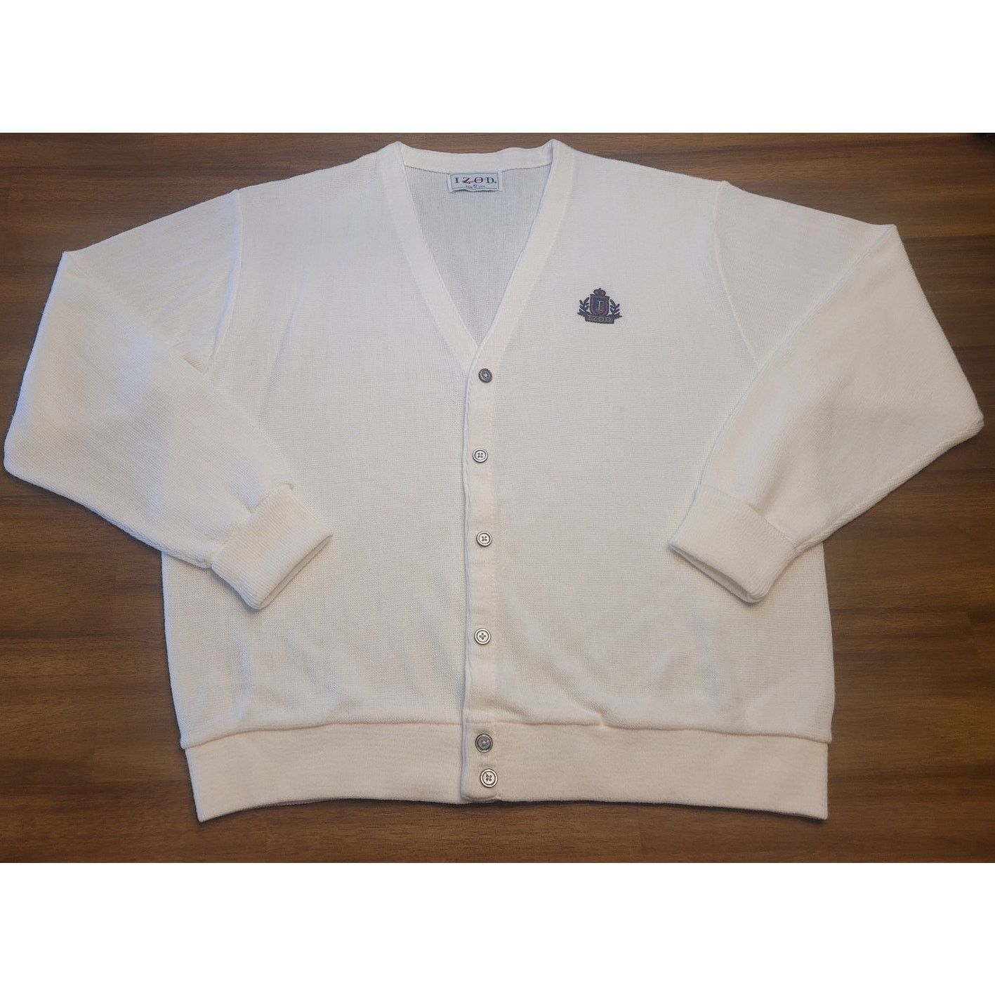 VTG Izod Sweater Cardigan Mens XL Ivory Knit Acrylic 90s USA