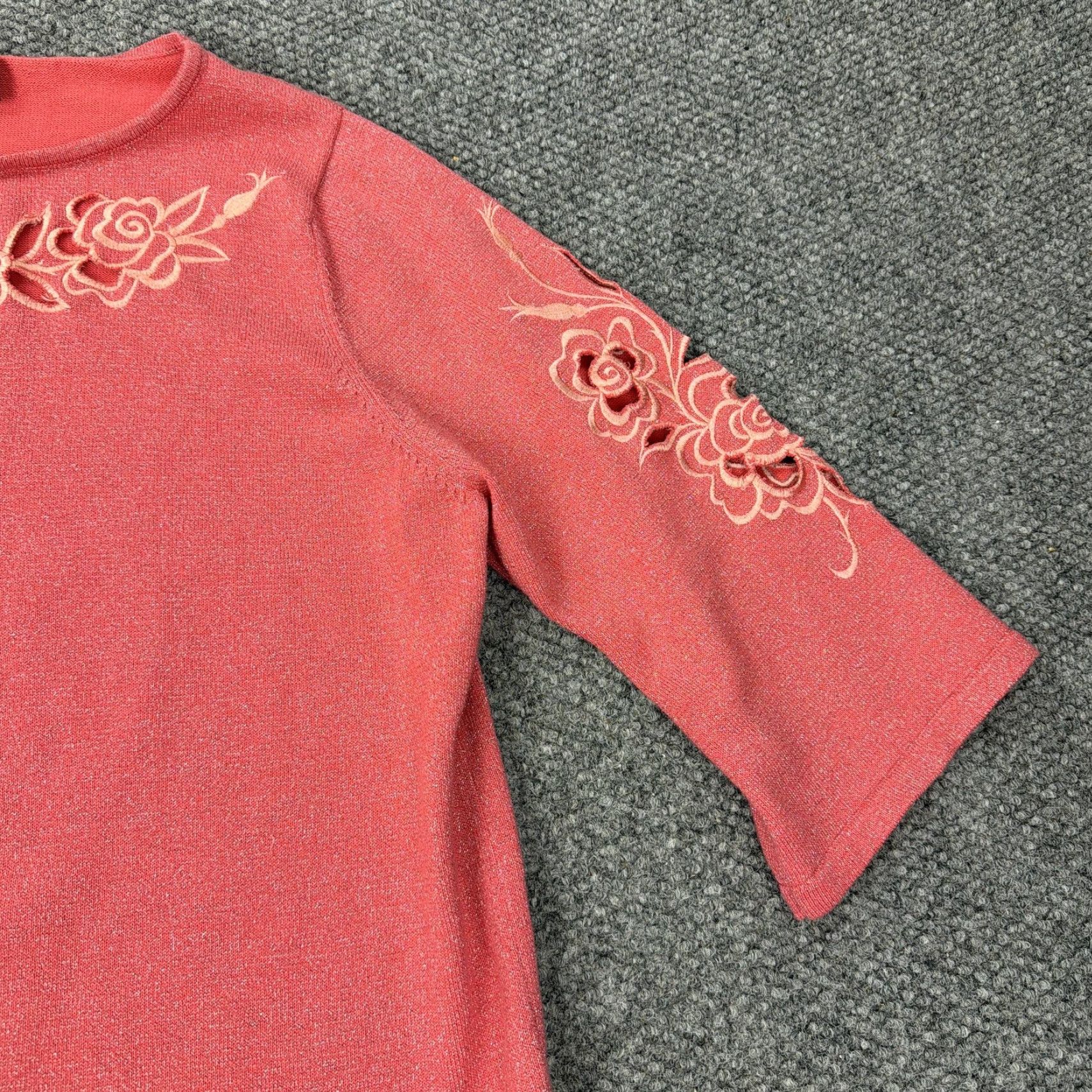 Bob Mackie Bob Mackie Sweater Womens Large Pink Metallic Floral Embroidered 3/4 Sleeve Top Size L / US 10 / IT 46 - 3 Thumbnail