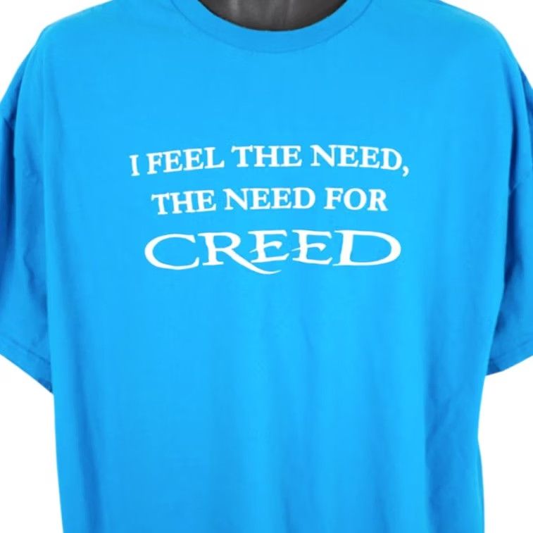 Gildan Creed T Shirt Mens 2XL Blue I Feel The Need For Creed Gildan Band Shirt Short Sleeve Crew Neck Cotton Short Sleeve Mens Blue 2XL Size US XXL / EU 58 / 5 - 2 Thumbnail