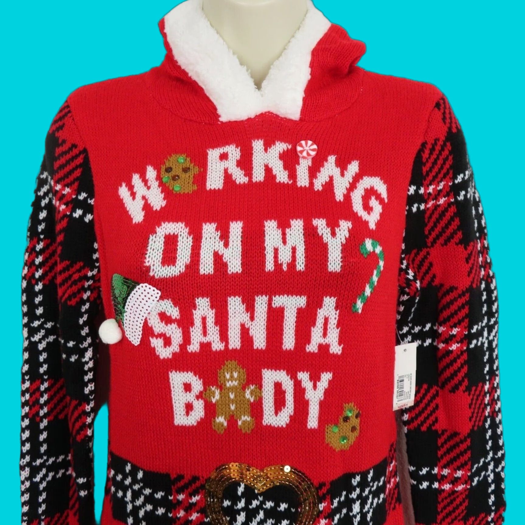 Vintage No Boundaries Santa Body Pullover Hoodie Sweater Dress RED S Womens Long Sleeve Christmas Christmas Pullover New Size S / US 4 / IT 40 - 1 Thumbnail
