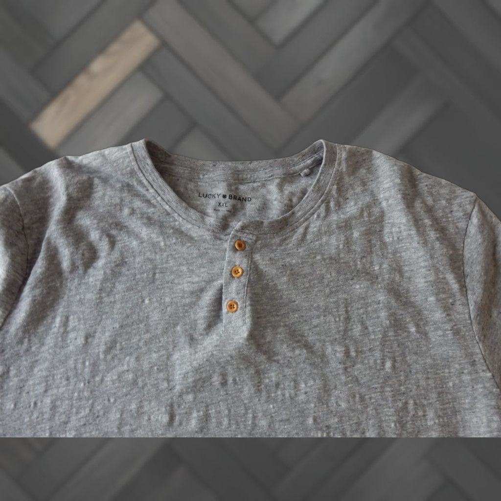 Lucky Brand Lucky Brand Men's T-Shirt Short Sleeve Gray 2XL Cotton/Poly/Linen Blend Henley Shirt Mens Size US XXL / EU 58 / 5 - 1 Thumbnail
