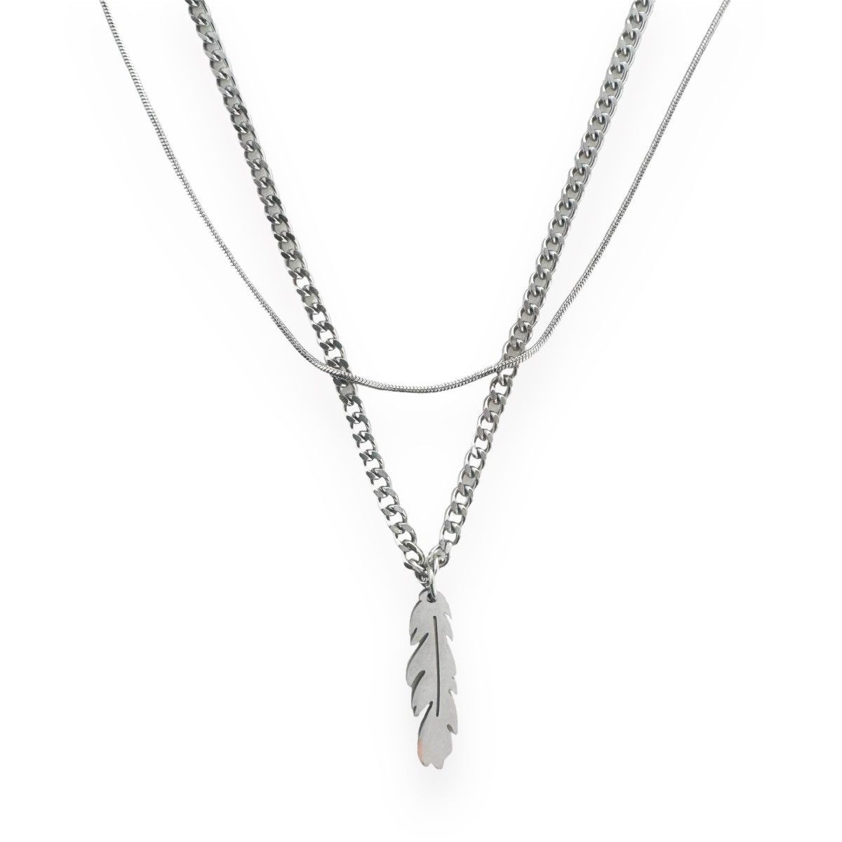 Designer Double Layer Feather Pendant Necklace for Men Women Size ONE SIZE - 1 Thumbnail
