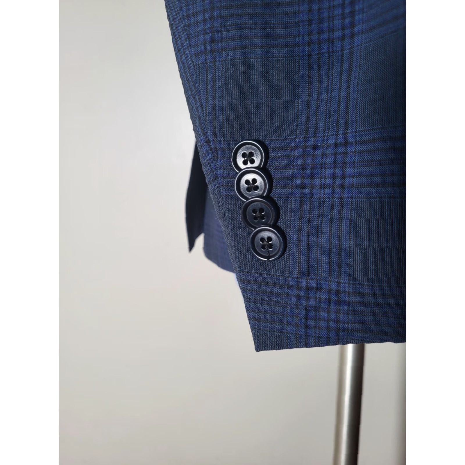 John Varvatos John Varvatos Sport Coat Jacket Seersucker Wool Blend Blue Black Check 40S Short Notch Lapel Men's Size US XXS / EU 40 - 2 Thumbnail