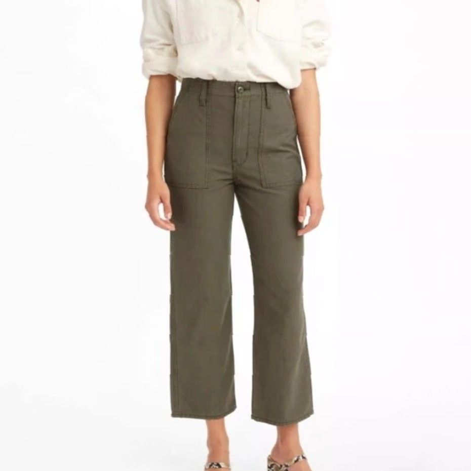 Levi's VINTAGE Levi's Ribcage Straight Cargo High Rise Pants Women 25 Olive Green Cotton Casual 25 Inseam 25s Size 42" / US 20 - 7 Thumbnail