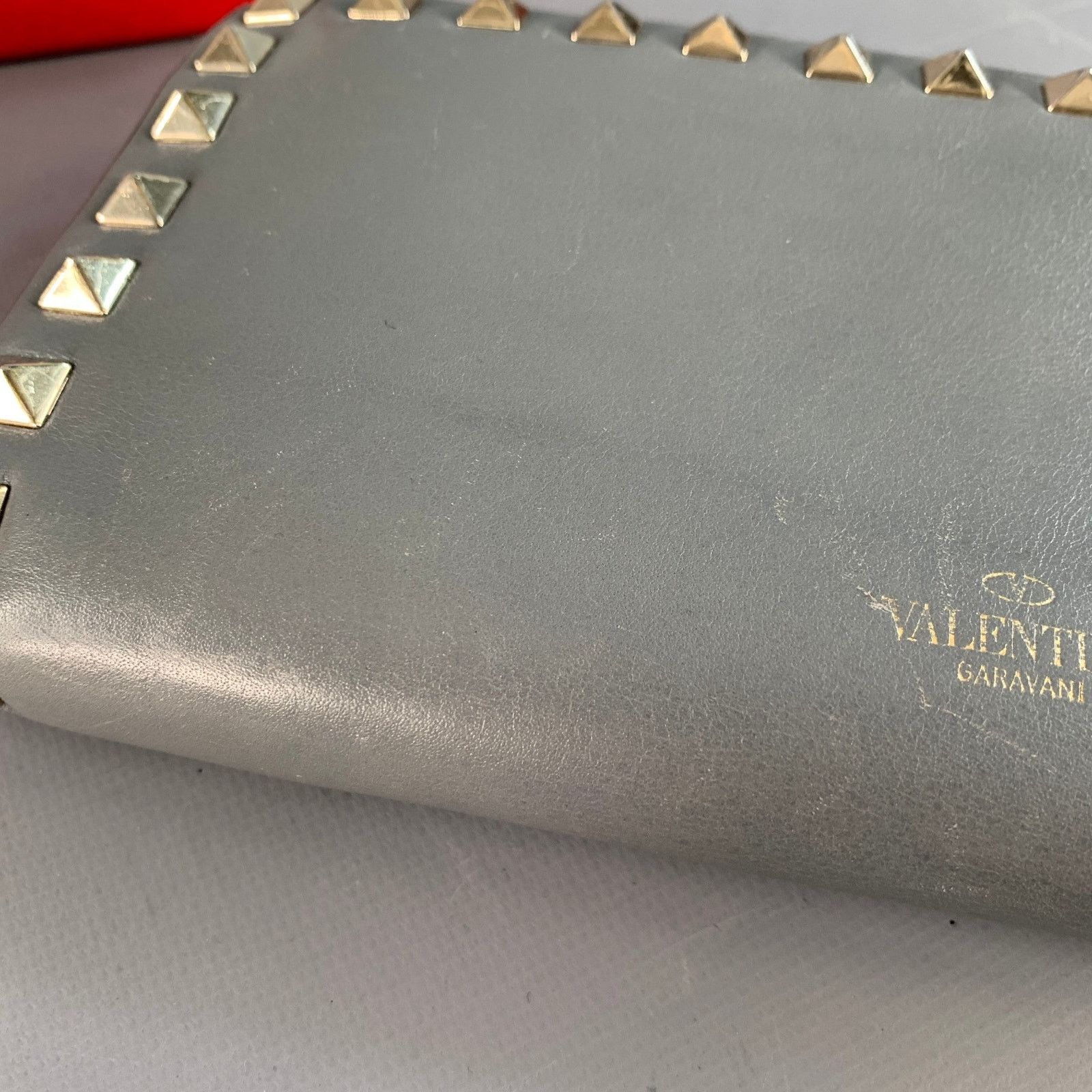 Valentino Rockstud Grey Gold Studded Leather Checkbook Wallet Size ONE SIZE - 6 Thumbnail