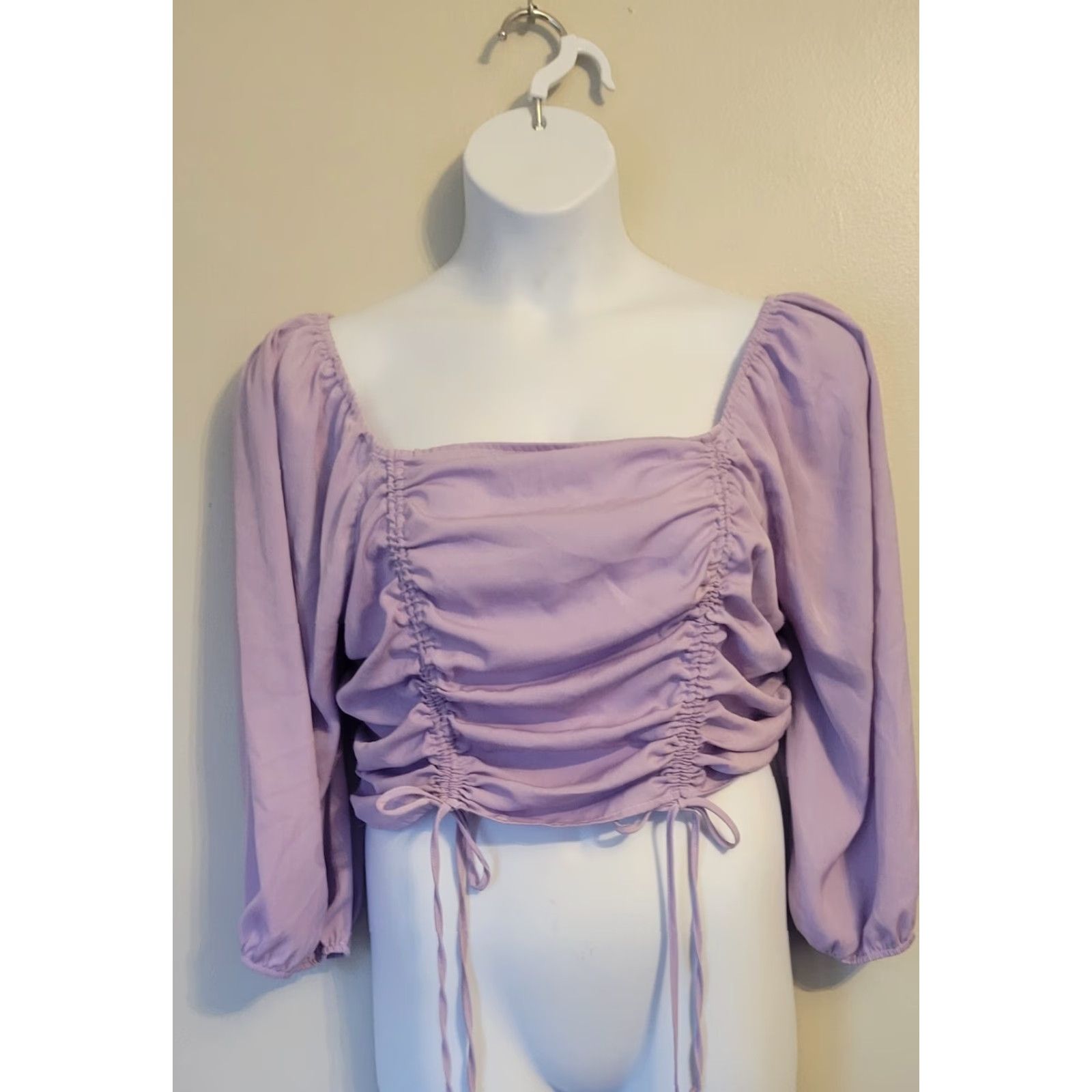 Forever 21 Forever 21 Plus Lavender Crop Peasant Top Blouse 1X Purple Square Neck Long Sleeve Cropped Boho Adjustable Party/Cocktail Casual Womens Size XL / US 12-14 / IT 48-50 - 2 Thumbnail