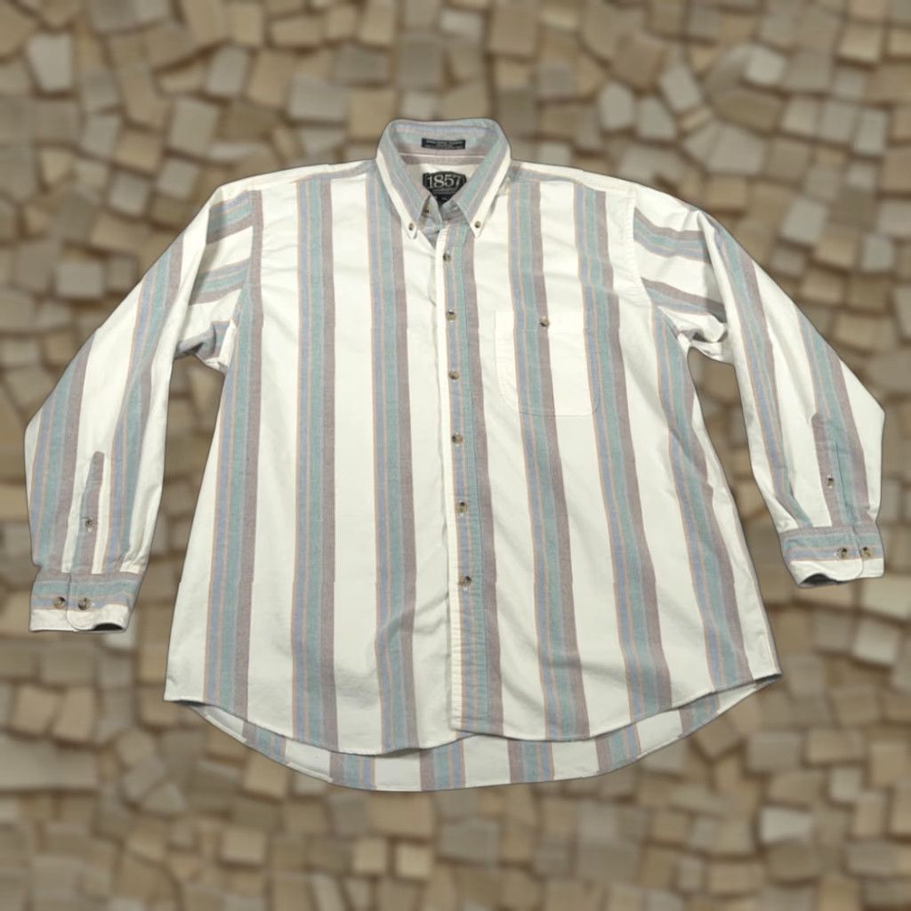 Vintage VINTAGE Manhattan Shirt Adult XL White Striped Flannel 1857 USA 90s Size US XL / EU 56 / 4 - 1 Thumbnail