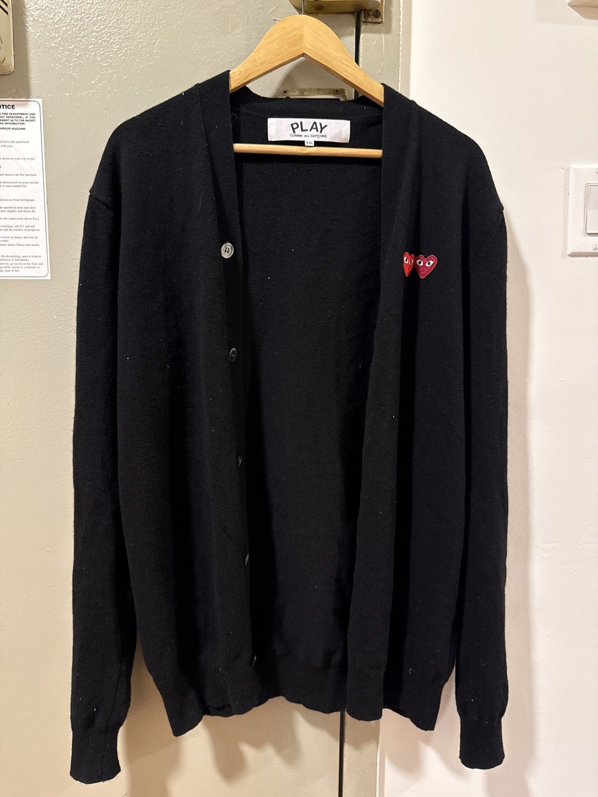 Comme des Garcons PLAY COMME des GARÇONS PLAY - Double Heart Cardigan (Black/Red) Size US XXL / EU 58 / 5 - 6 Thumbnail