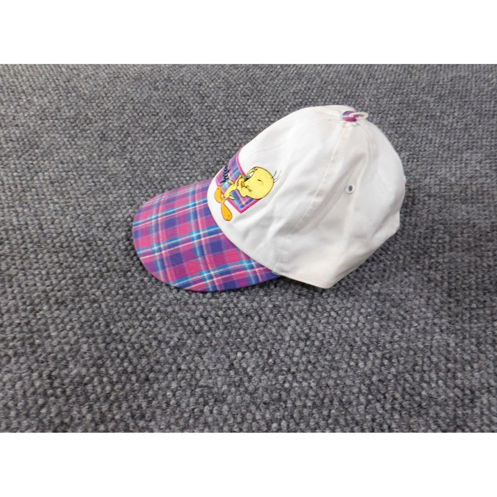Vintage Looney Tunes Hat One Size White Vintage Plaid Cotton Polyester Adjustable Baseball Cap Women Size ONE SIZE - 3 Thumbnail