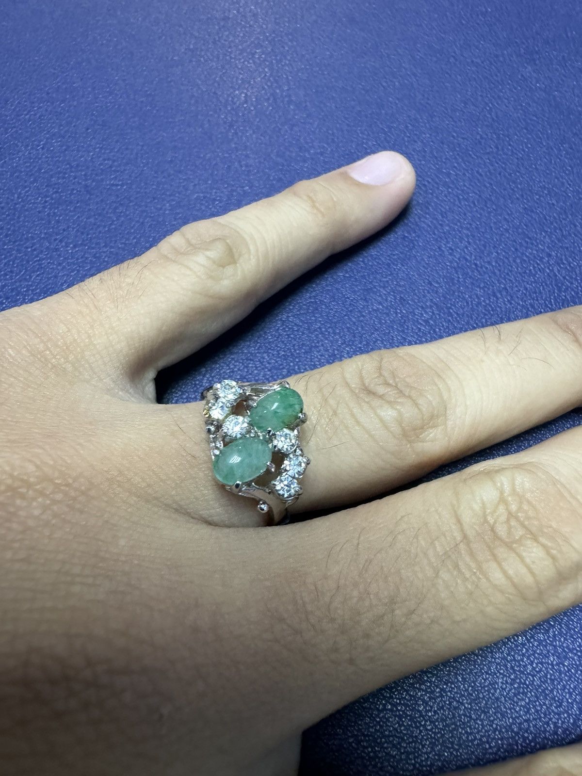 Jewelry × Sterling Silver EMERALD DIAMOND SILVER RING Size ONE SIZE - 5 Thumbnail