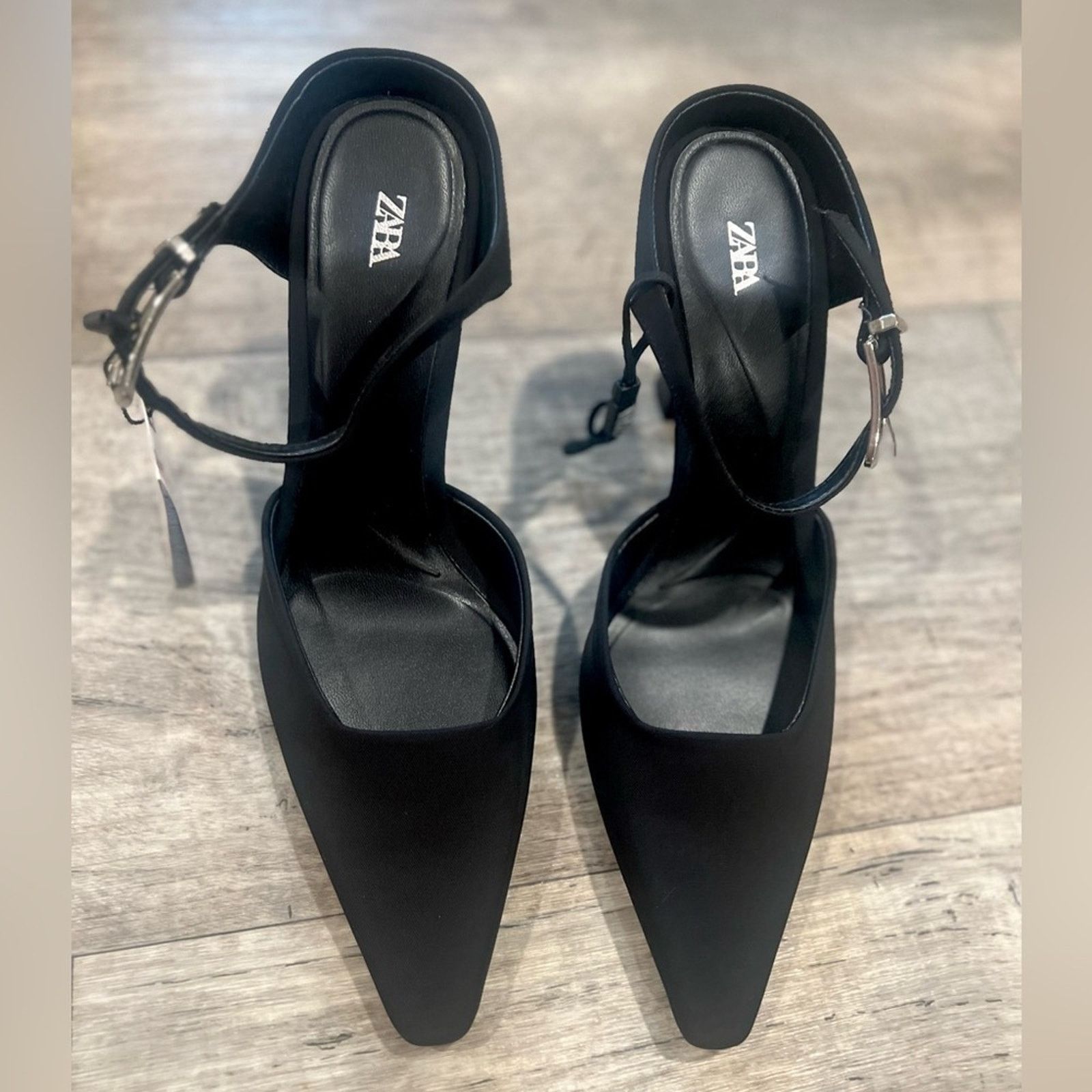 Zara ZARA Minimalist Black Slingback Mule Heels Pointed Toe NWT Size US 8 / IT 38 - 18 Thumbnail
