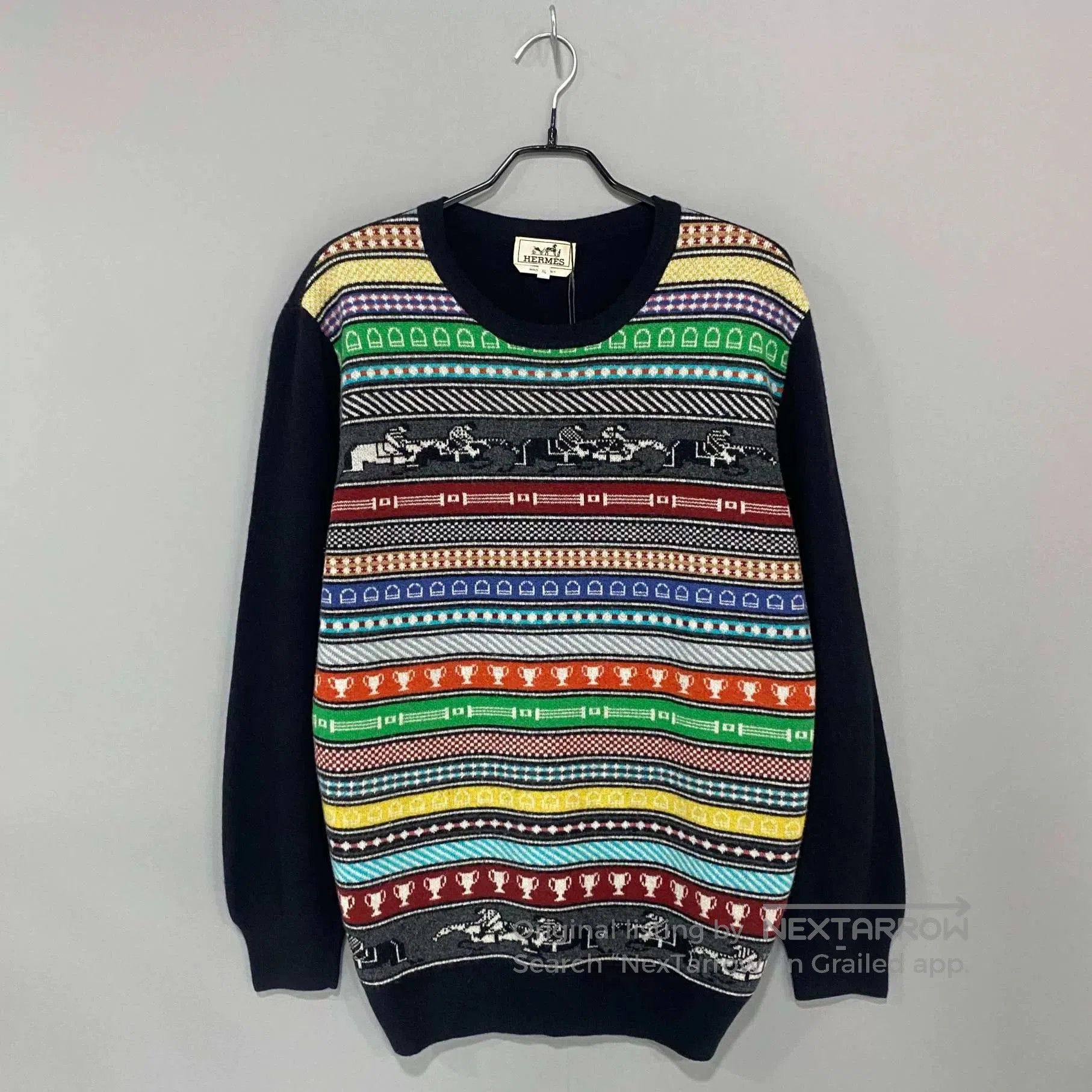 Hermes Striped Floral Carriage Cashmere Sweater. Size US XL / EU 56 / 4 - 1 Thumbnail