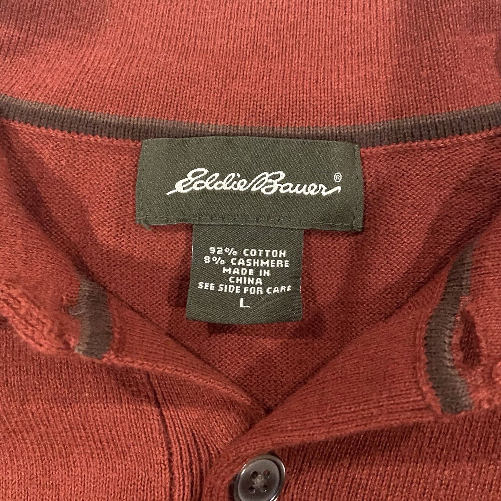 Eddie Bauer VINTAGE Eddie Bauer Red Pullover Sweater Mens Large 1/4 Button Cashmere Cotton Knit Long Sleeve Collared Lightweight All Seasons Golf Hiking Walking Size US L / EU 52-54 / 3 - 6 Thumbnail