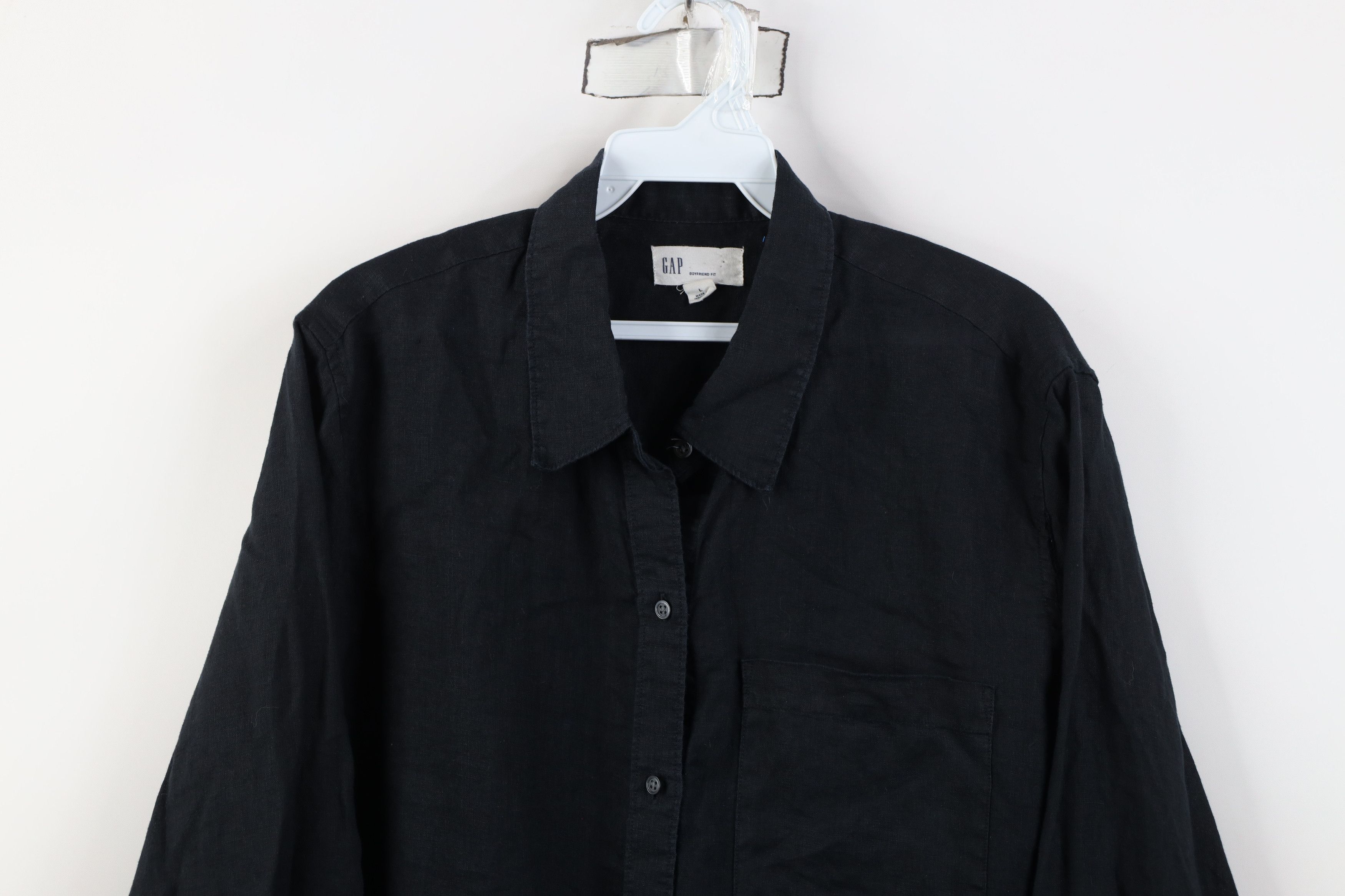 Gap Vintage Y2K Gap Linen Baggy Boyfriend Fit Button Shirt Black Size L / US 10 / IT 46 - 2 Thumbnail