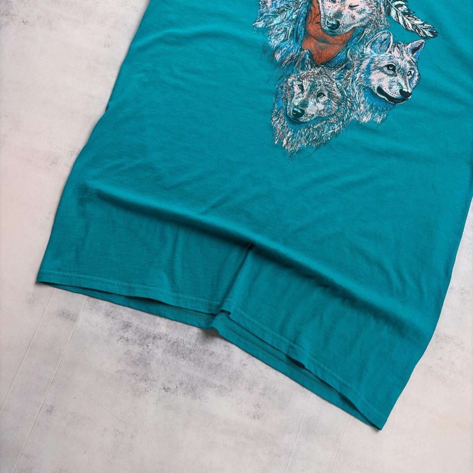 Tultex Vintage Teal Wolf Nature Graphic T-Shirt Size US XL / EU 56 / 4 - 4 Thumbnail