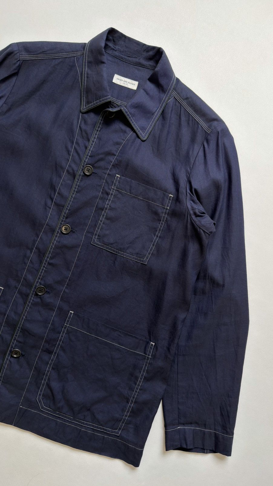 Dries Van Noten Dark Blue Contrast Stitch Utility Jacket Size US L / EU 52-54 / 3 - 5 Thumbnail