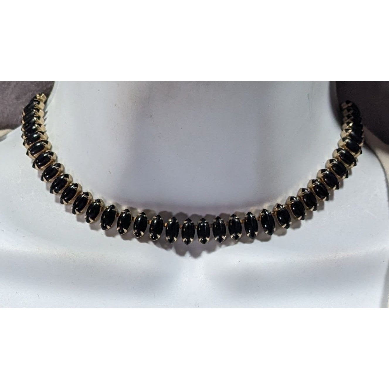 Other Vintage 60s Gothic Black Marquis Gemmed Necklace In Silver T Size ONE SIZE - 1 Thumbnail