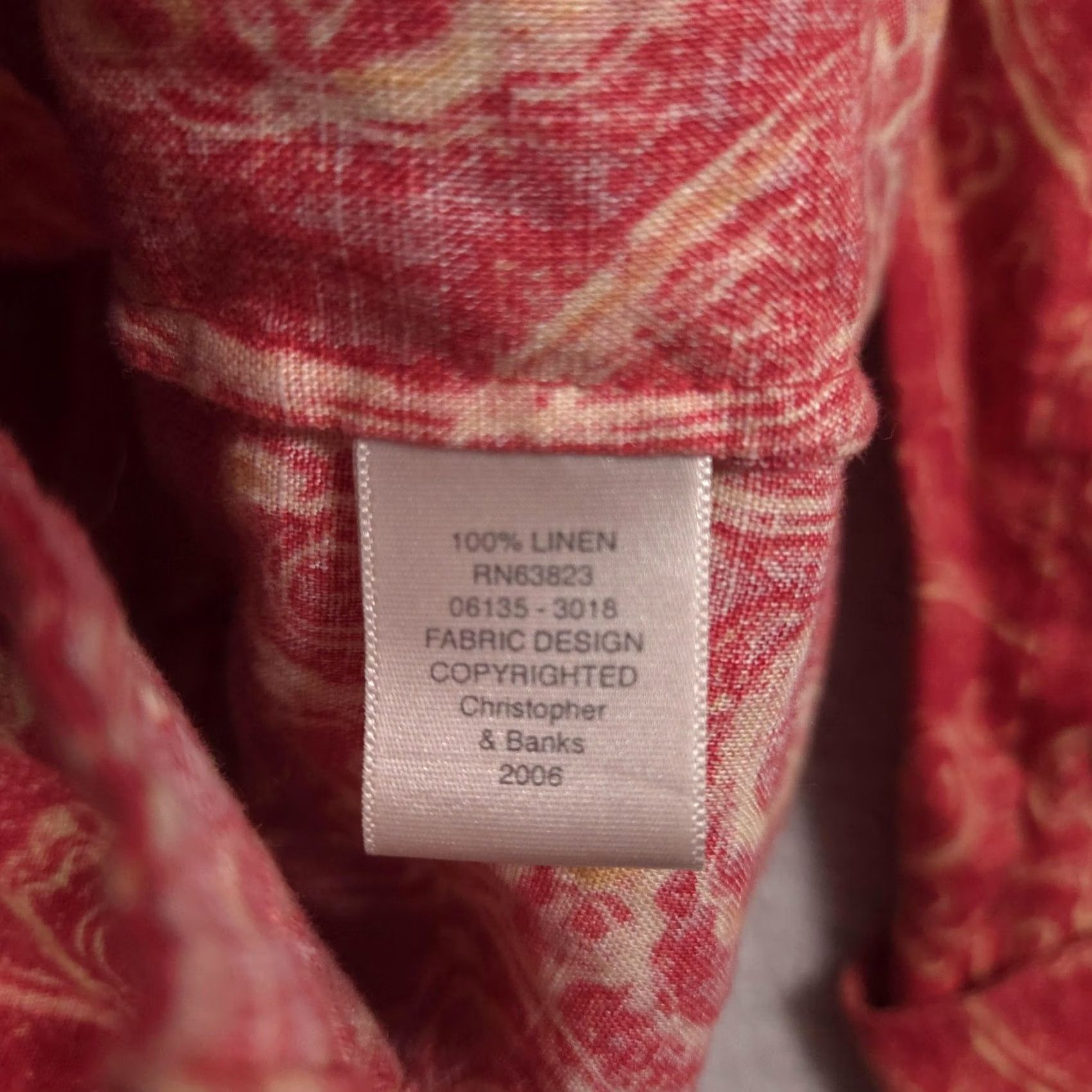 Vintage Christopher & Banks Jacket Womens M Red Linen Floral Snap Front Casual Size M / US 6-8 / IT 42-44 - 7 Thumbnail