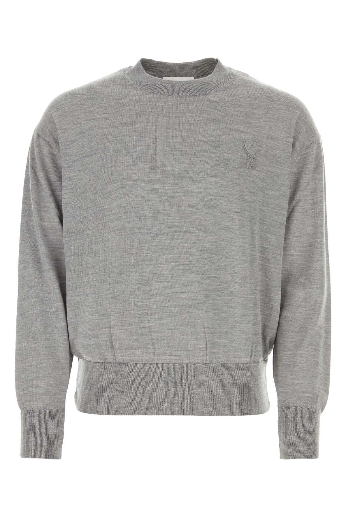 image of Ami Grey Wool Sweater, Men's (Size XL)