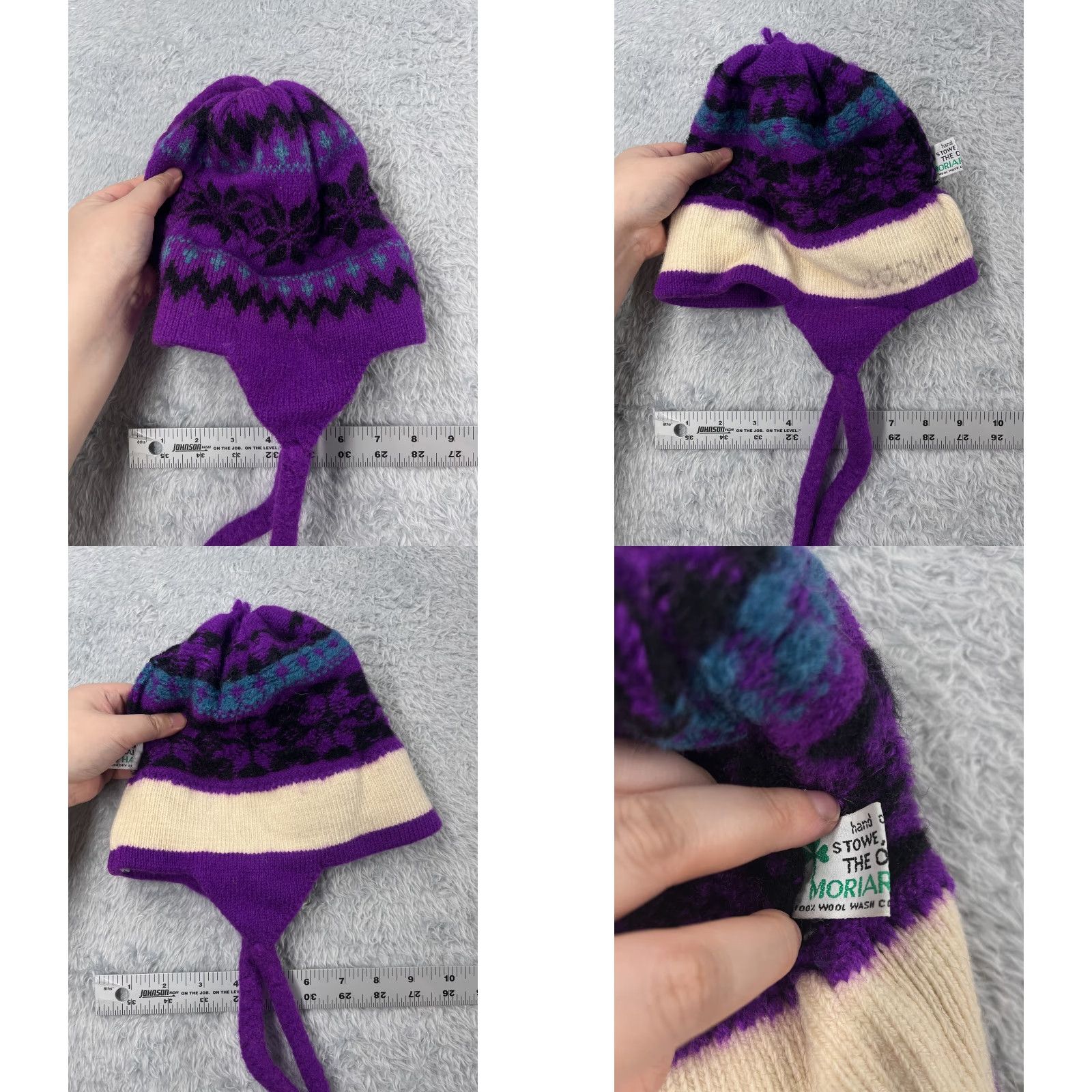 Vintage VINTAGE Original Moriarty Hat Beanie Toque Adult OS Purple Fair Isle Ear Flaps Wool Tassel Size ONE SIZE - 8 Thumbnail