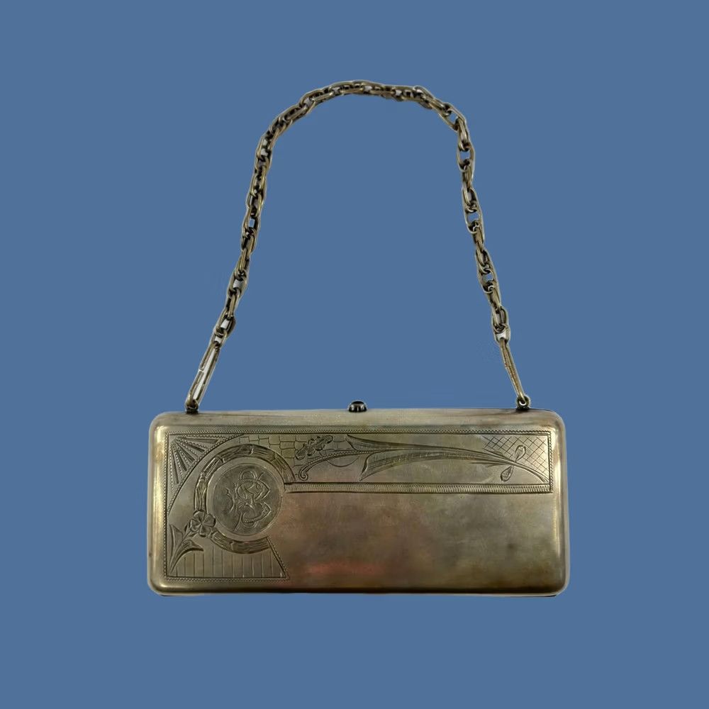 Vintage VINTAGE Antique 800 Silver Art Deco Evening Clutch Purse Etched Floral Design Chain Monogram 375g Silver Purse Womens Size ONE SIZE - 1 Thumbnail