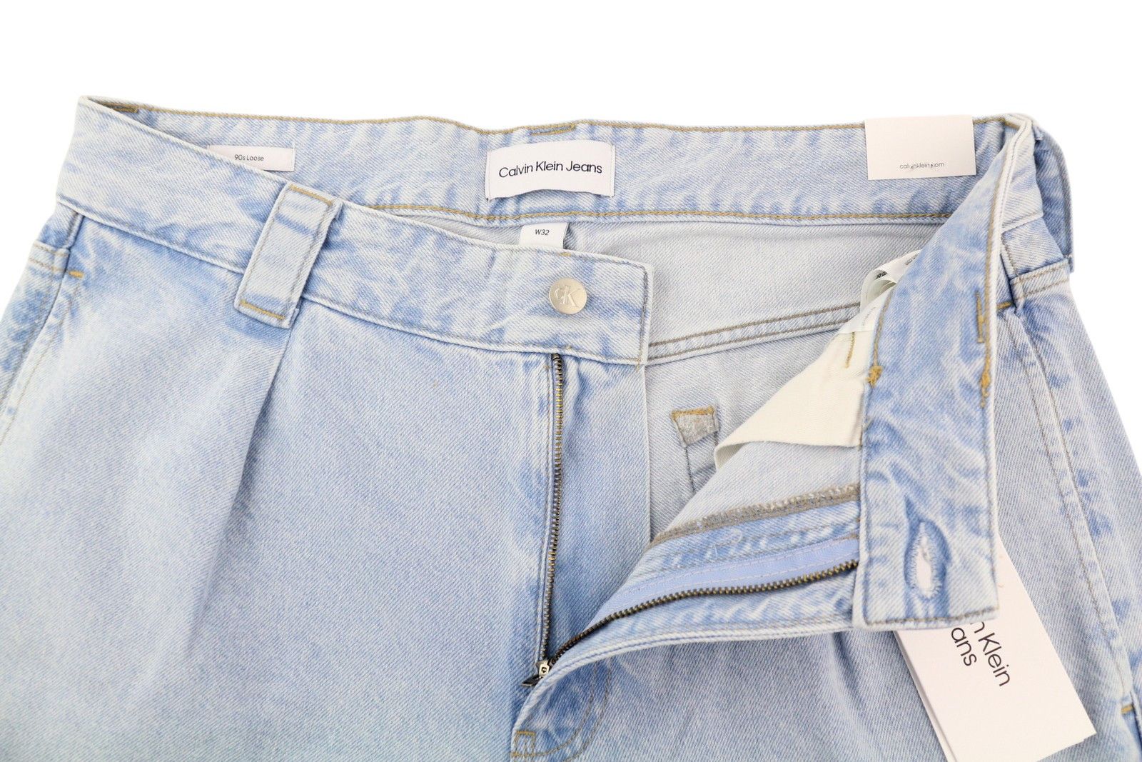 Calvin Klein 90S LOOSE W32 Light Blue Washed Pleated Zip Denim 85302 Size US 32 / EU 48 - 4 Thumbnail
