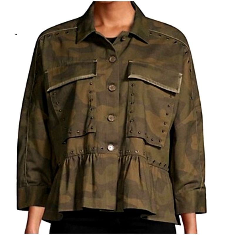 Joie Joie Womens Samia Camo Ruffle Jacket Rivets Studs Medium NEW Size M / US 6-8 / IT 42-44 - 1 Thumbnail