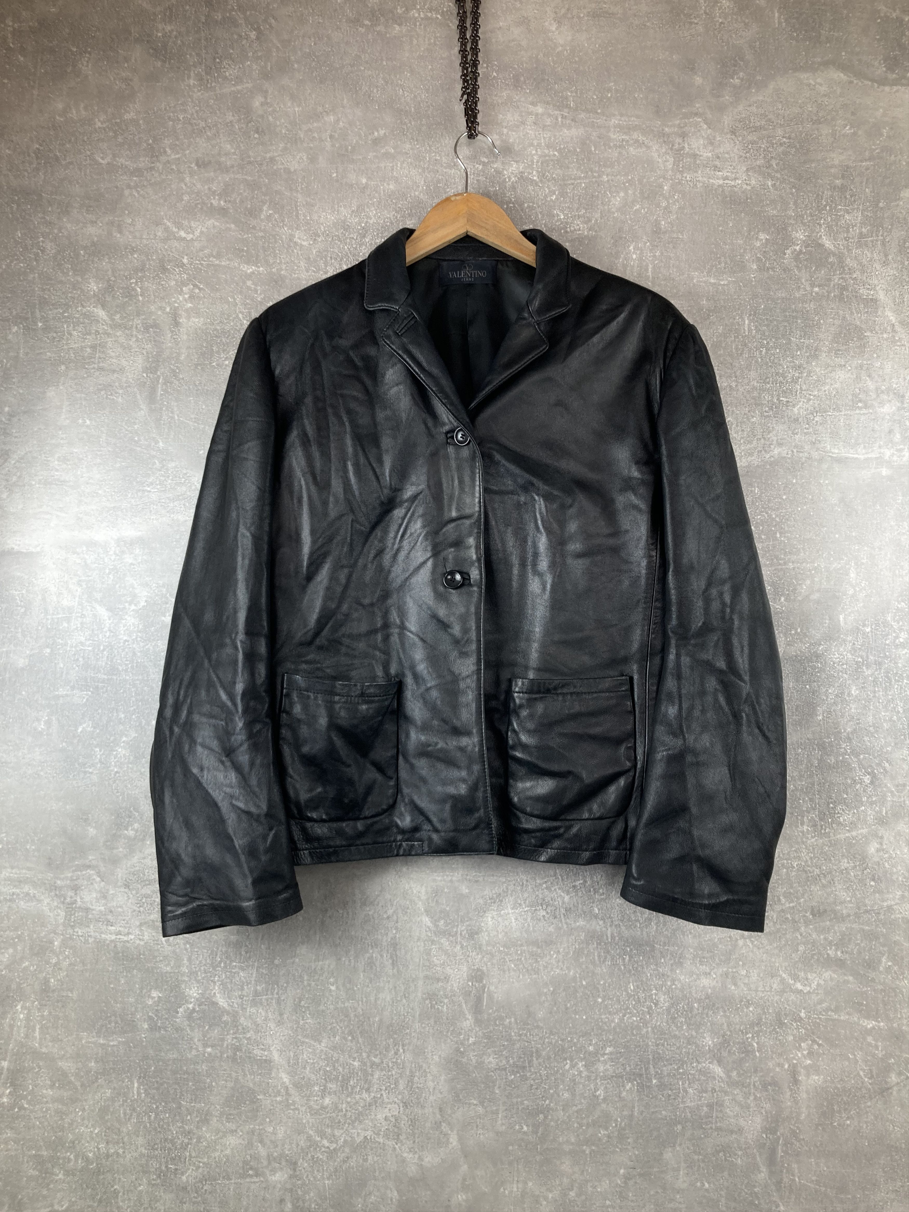 Valentino Vintage Valentino Jeans black avant garde leather jacket Size XL / US 12-14 / IT 48-50 - 1 Thumbnail
