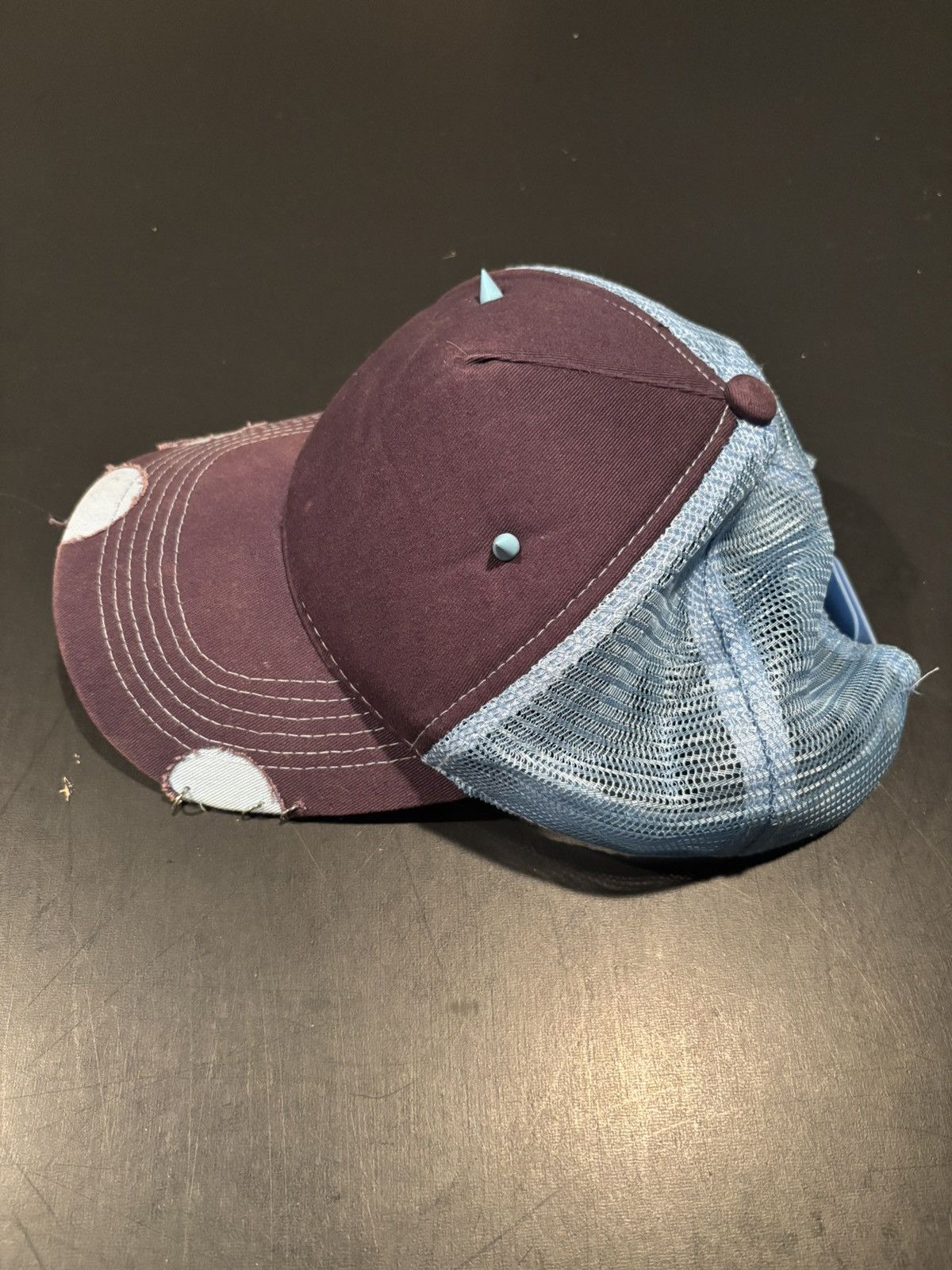 Other Distressed Punk Rock Style Blue Custom Trucker Hat Size ONE SIZE - 3 Thumbnail