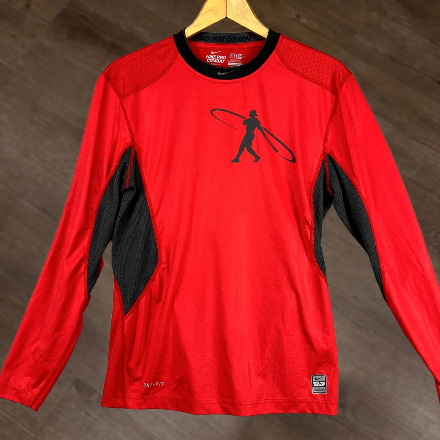Nike Nike Pro Combat Dri-Fit Red Athletic Shirt Medium Mens Fitted Pullover Crewneck Long Sleeve Swingmen Size US M / EU 48-50 / 2 - 1 Thumbnail
