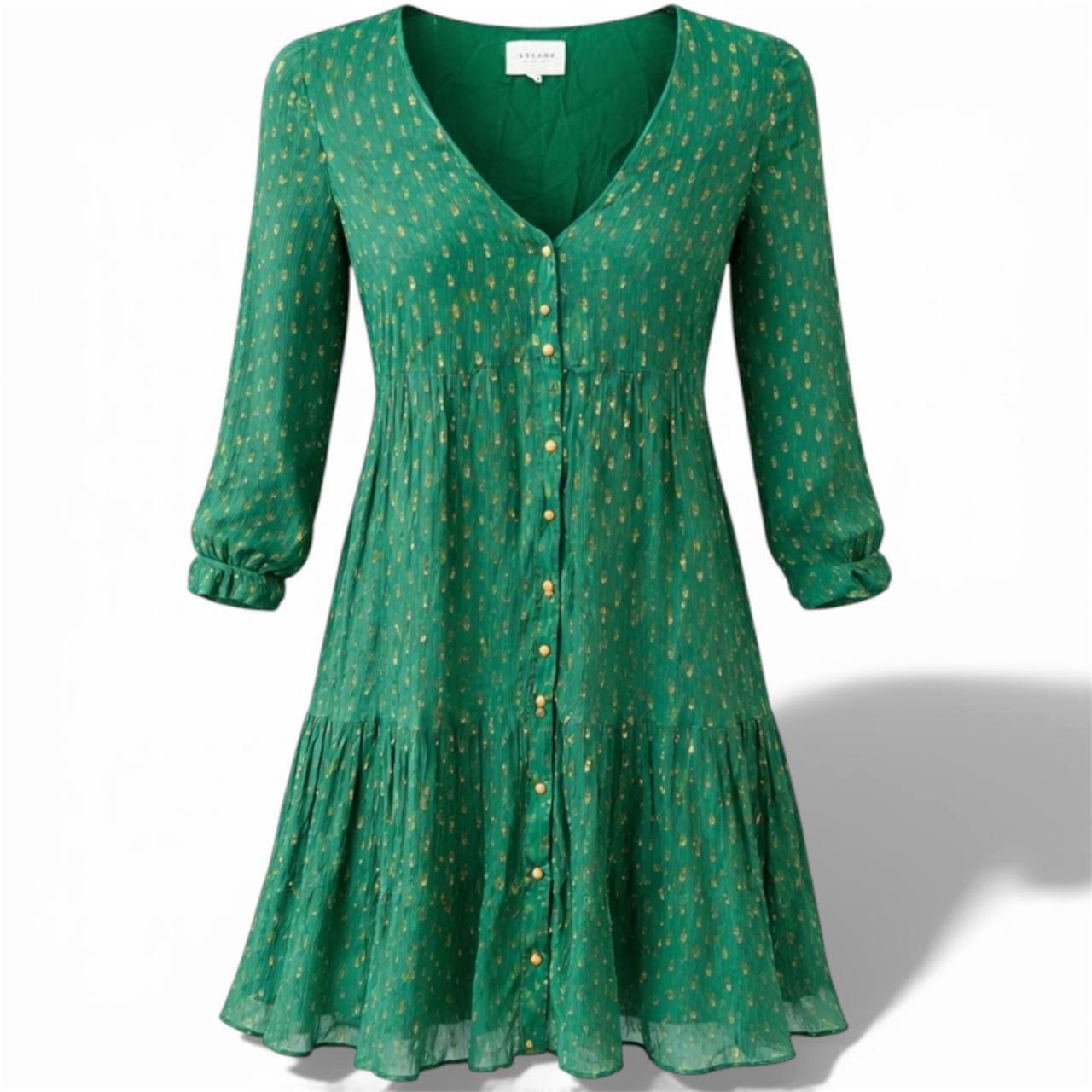 sezane green dress Green Velvet One Sleeve Ruched Midi Dress – AX Paris main image 1