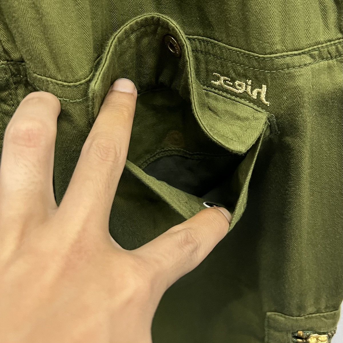 Japanese Brand × Vintage Vintage Y2K X-girl Olive Green Utility Jumpsuit - Size 2 Size US 34 / EU 50 - 12 Thumbnail
