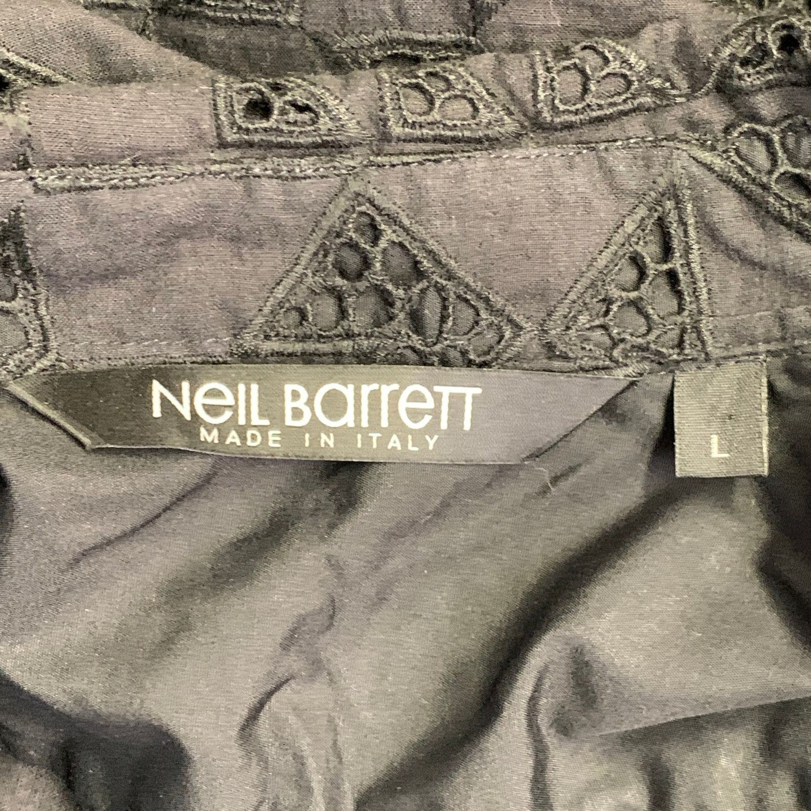 Neil Barrett Size L Black Cotton Eyelet Lace Asymmetrical Button Up Shirt Size L / US 10 / IT 46 - 5 Thumbnail