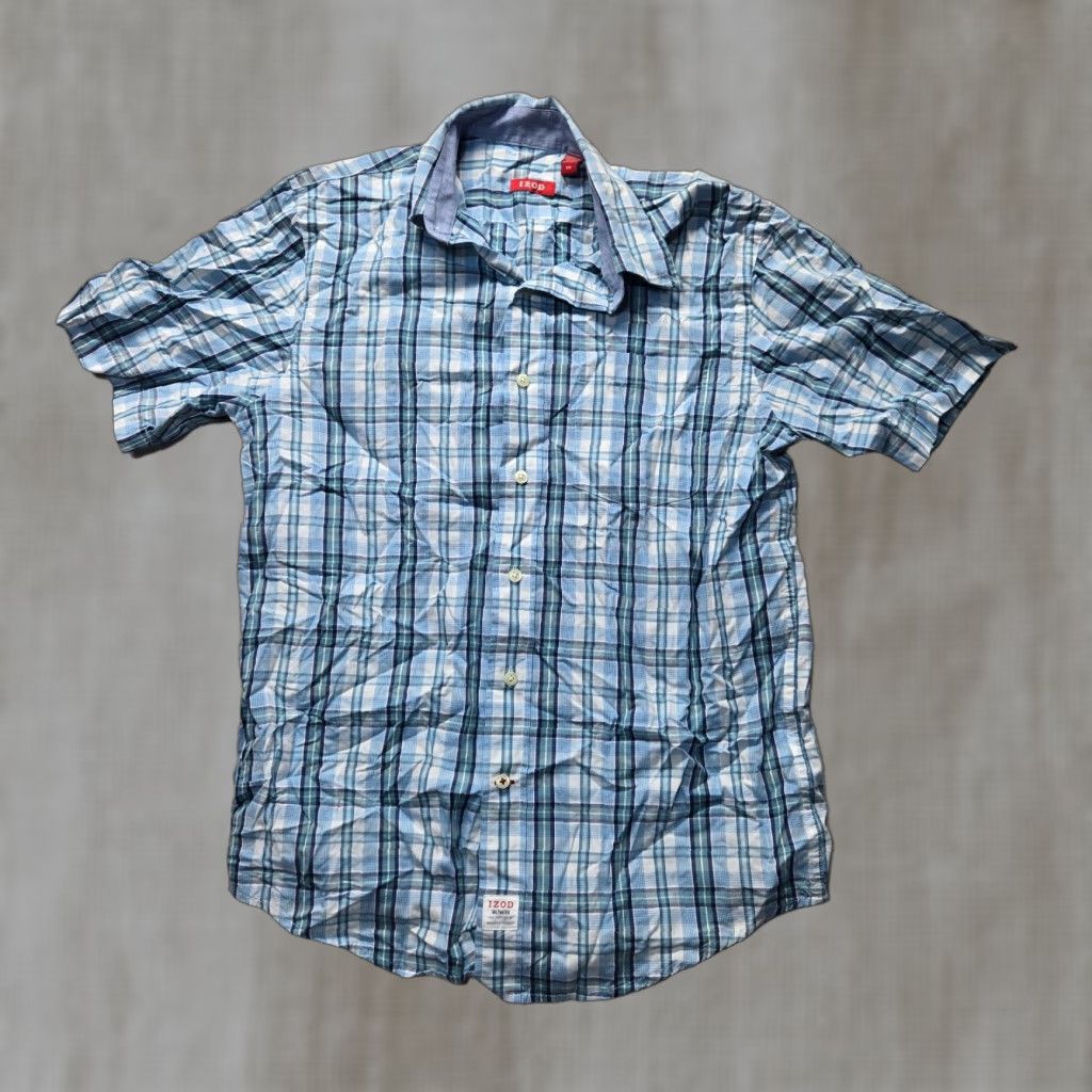 Izod IZOD Shirt Short Sleeve Button-Up Adult Men S Blue Plaid 100% Cotton Summer Mens Size US S / EU 44-46 / 1 - 1 Thumbnail