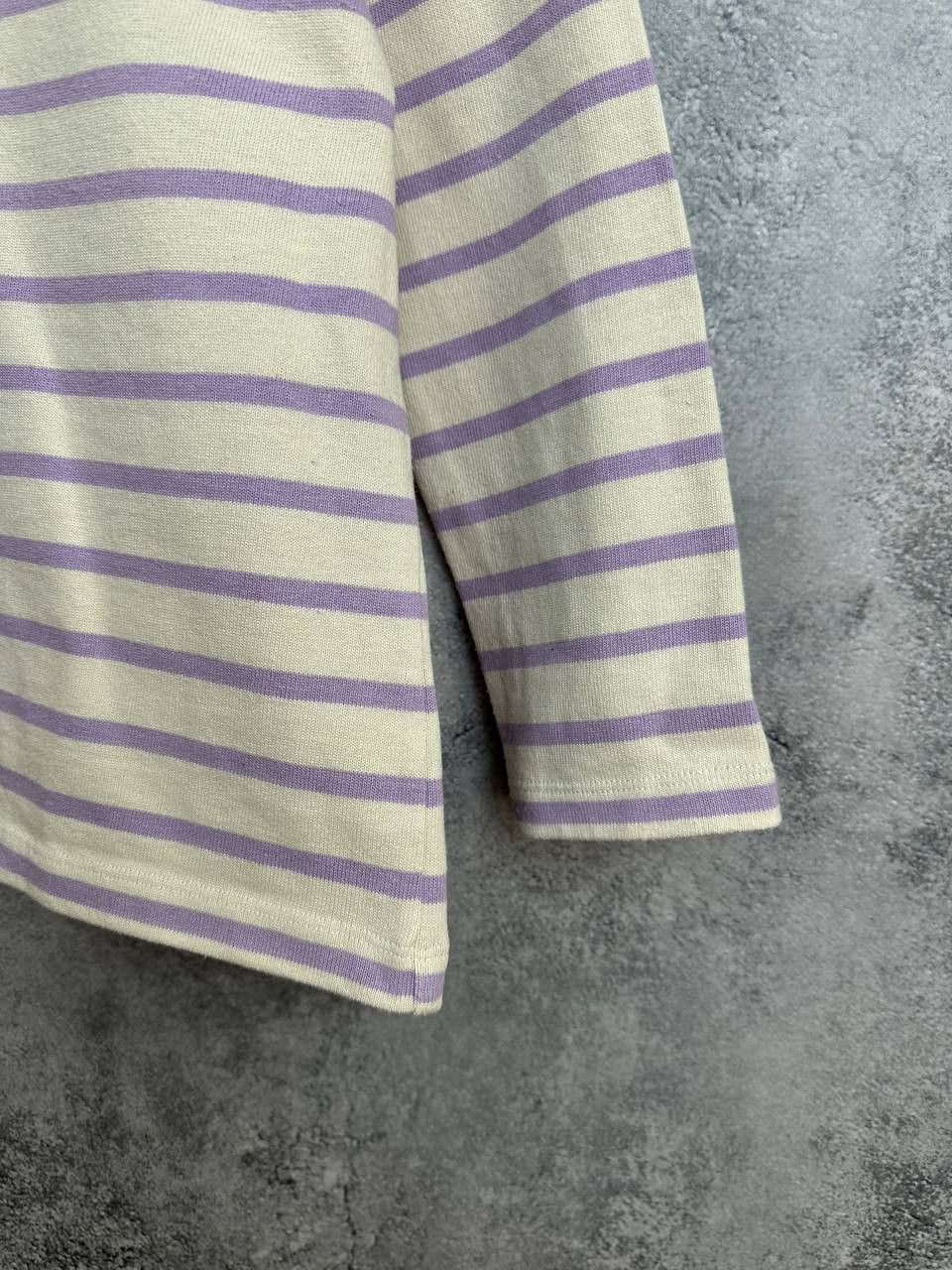 Sezane Sezane Colette Mariniere Ecru / Lilac Organic Cotton T-Shirt Size XS / US 0-2 / IT 36-38 - 9 Thumbnail