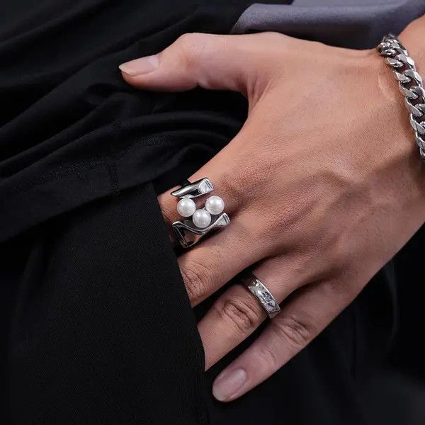Jewelry Layered Pearl Ring – Titanium Steel, Candy Cool Style ( Size ONE SIZE - 5 Thumbnail