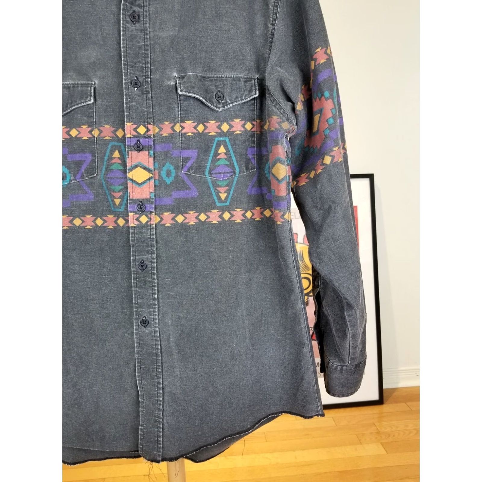 Wrangler VINTAGE Wrangler Brushpopper Aztec Pattern Western Cowboy Shirt SZ 16 1/2 Men Long Sleeve Black Canvas Hooded Lined 90s Style Size US XL / EU 56 / 4 - 5 Thumbnail