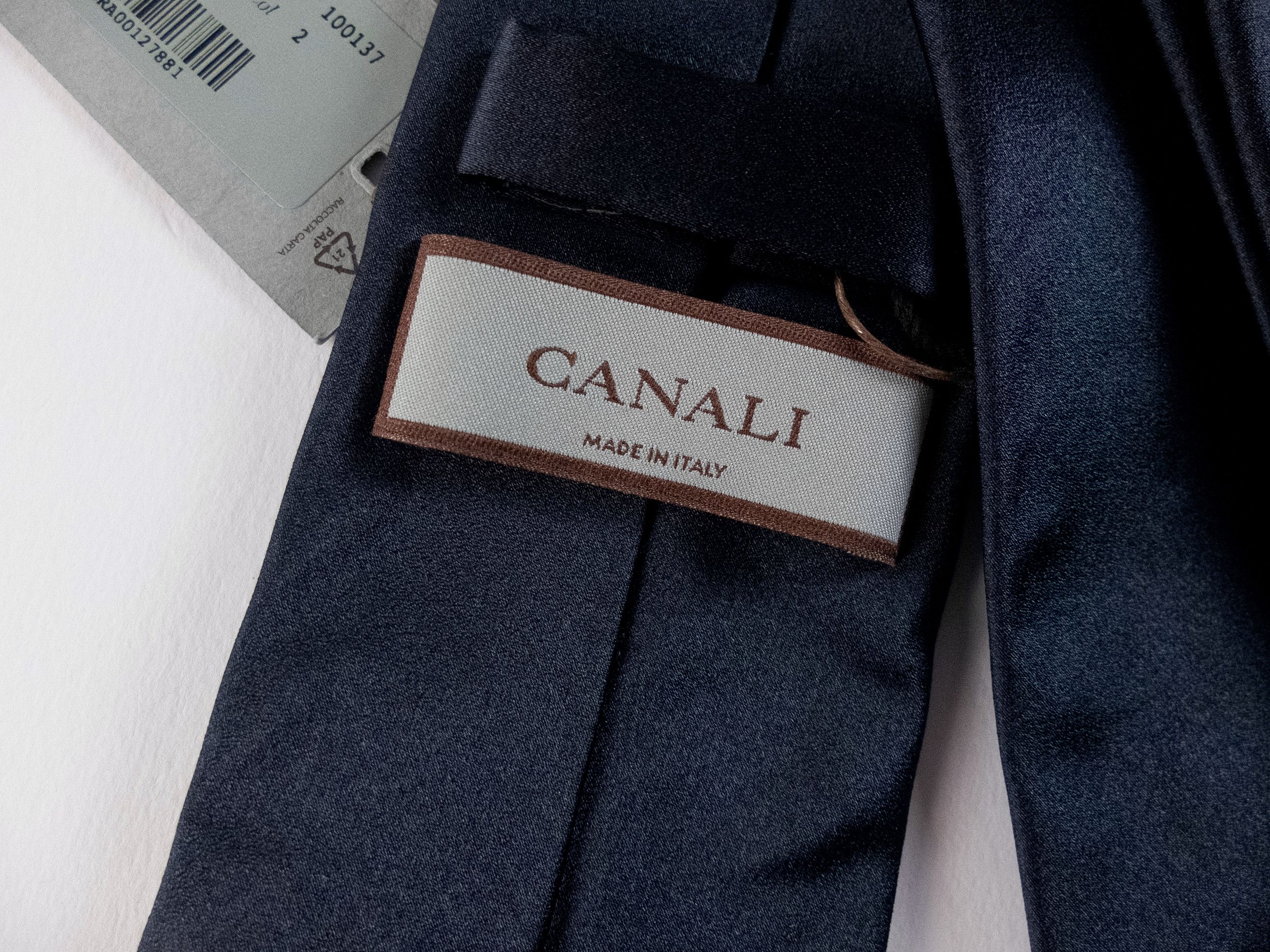 Canali CANALI solid navy blue woven silk tie authentic NWT Italy Size ONE SIZE - 4 Thumbnail