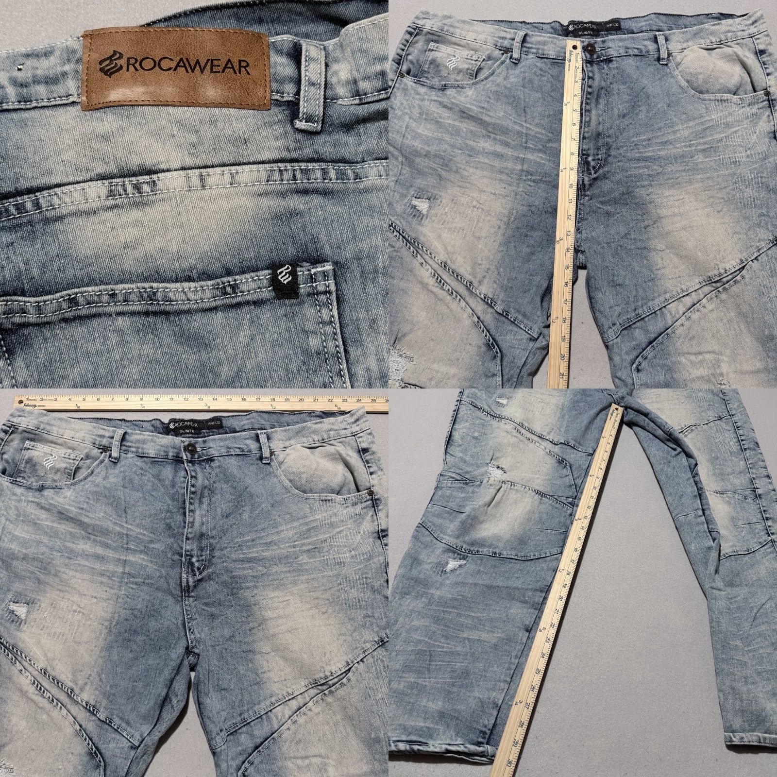Rocawear Rocawear Slim Fit Jeans Men's Blue Denim Distressed Straight Biker Y2K - 46x32 Size US 30 / EU 46 - 9 Thumbnail