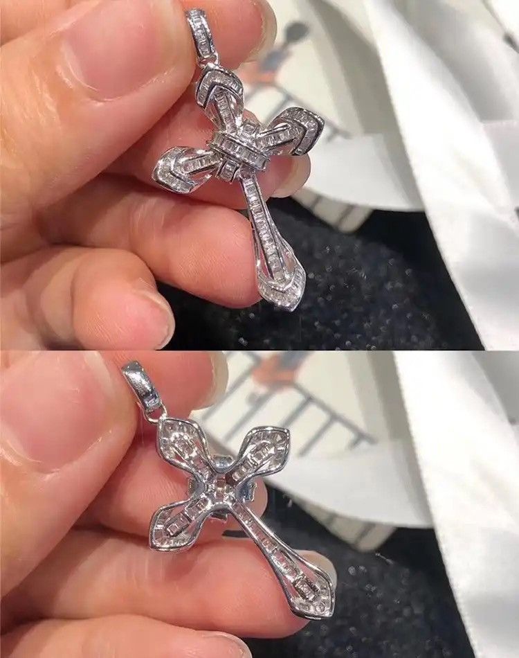 Jewelry × Sterling Silver 925 Silver Shinny Full Zircon Cross Pendant Necklace Size ONE SIZE - 4 Thumbnail