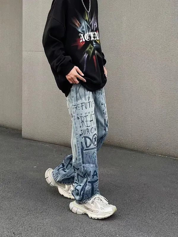VIBE High street trendy retro letter graffiti jeans Size US 31 - 4 Thumbnail