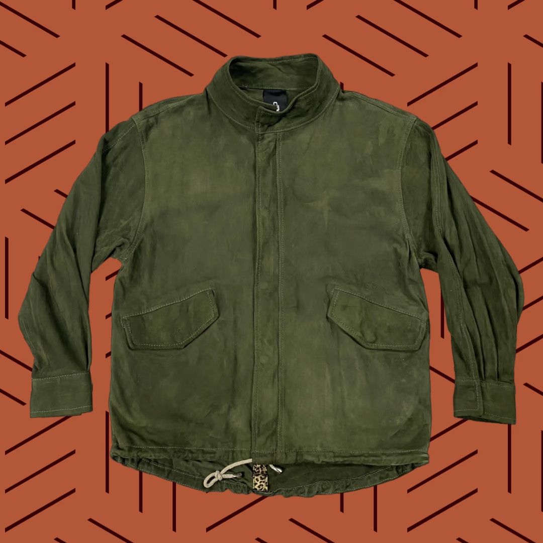 VINTAGE Flo & Clo Women's Moto Jacket Long Sleeve Green Suede Leather Size 38 Fall Winter