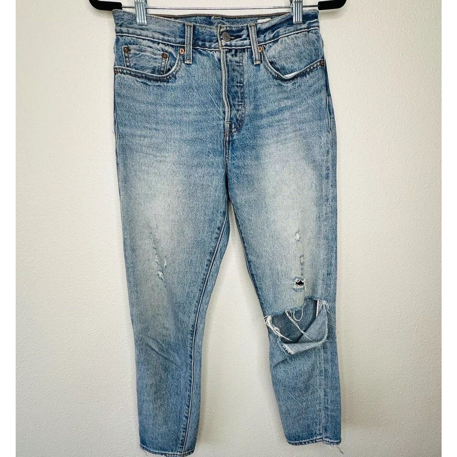 Levi's Levis White Oak Cone Denim Button Fly Distress Slim Leg Jean Size 27" / US 4 / IT 40 - 4 Thumbnail