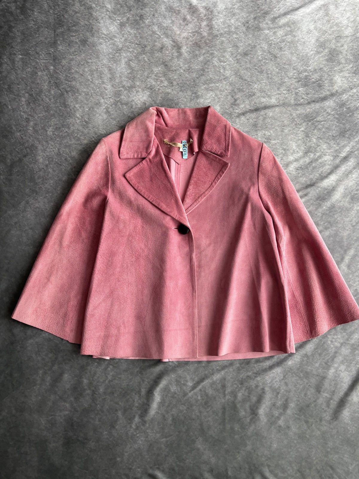 Designer Vintage Pink Suede Coat Made in Italy Cropped Peacock Blue Size XS / US 0-2 / IT 36-38 - 1 Thumbnail